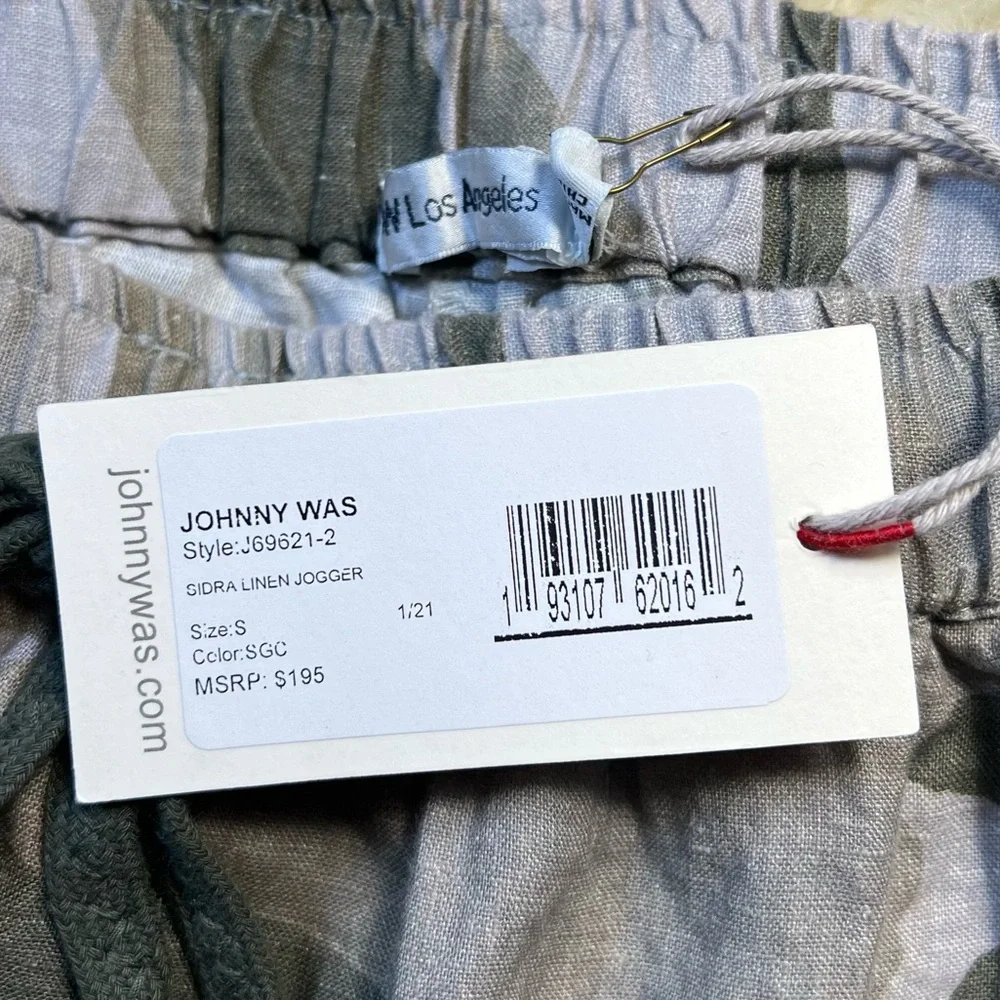 Johnny Was Sidra Linen Camo Green Embroidered Joggers, Size Small, NWT - Picture 10 of 11
